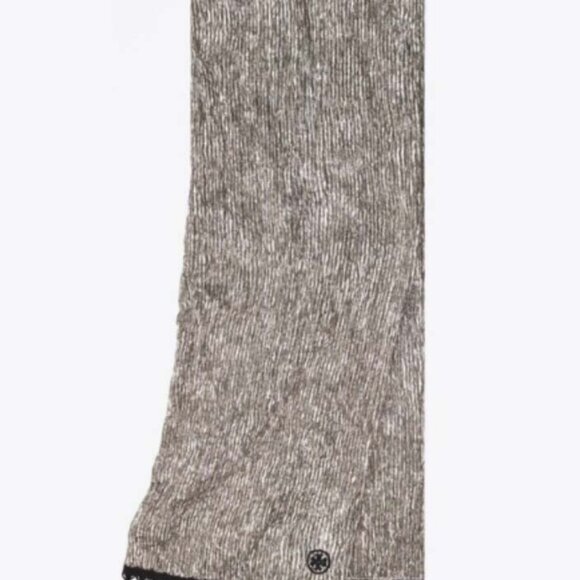 TORY BURCH CRINKLED LAMÉ SMOKING BOW TIE SCARF SILVER NWT - Picture 2 of 6